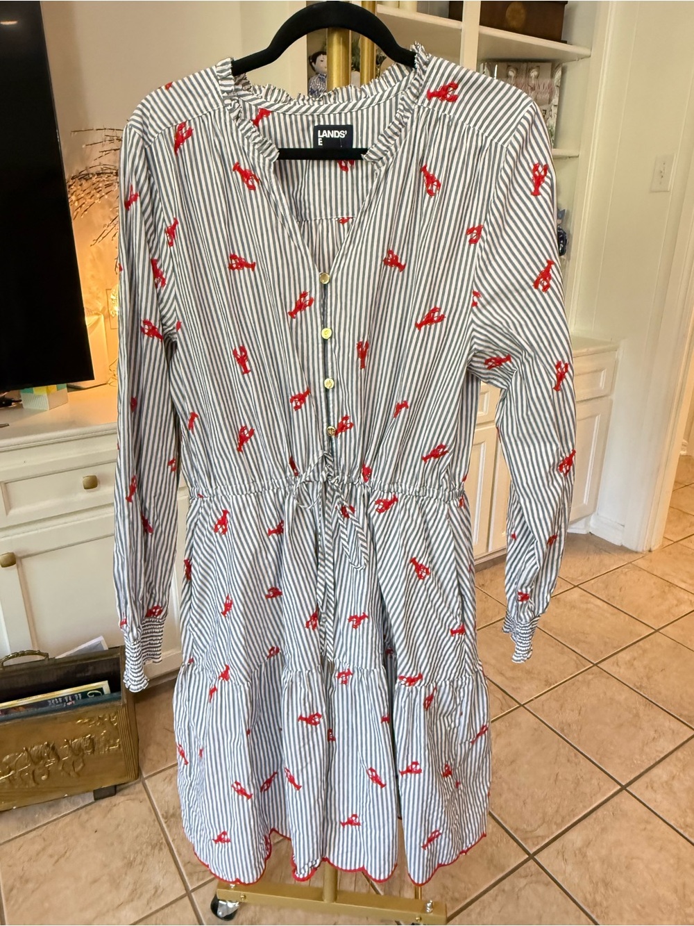 Lands’ End Lobster Embroidered Stripe Dress Large Tall